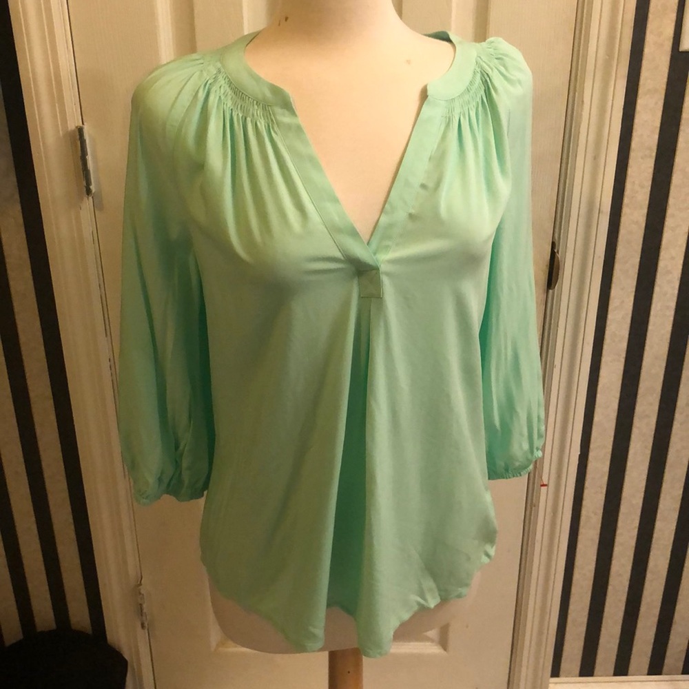 Crown & Ivy/ NWT/ Size S/ Peasant Tunic in Mint; smocked collar with 3/4 sleeves